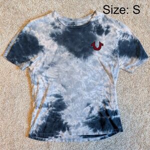 True Religion Mens Tie Dye Buddha Graphic T-Shirt Grey Black Red Size Small